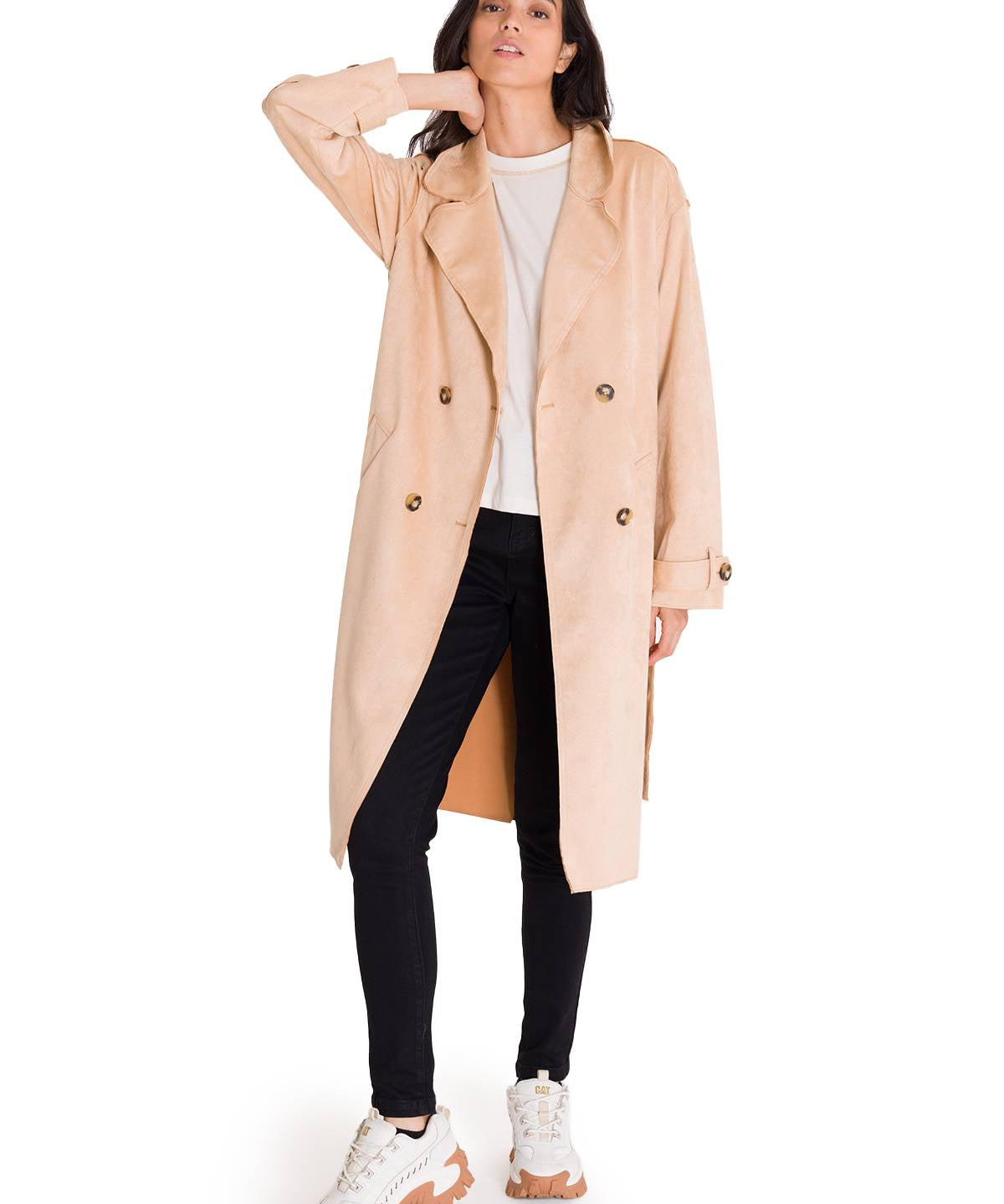 Abrigo Manga Larga Mujer FAUX SUEDE TRENCH COAT Beige Cat