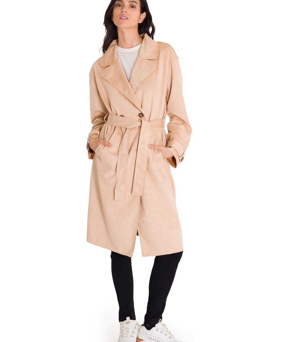 Abrigo Manga Larga Mujer FAUX SUEDE TRENCH COAT Beige Cat