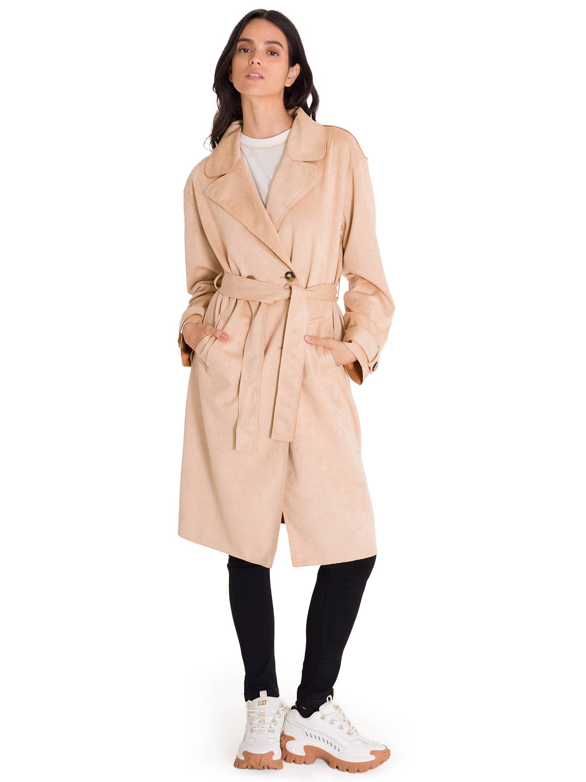 Abrigo Manga Larga Mujer FAUX SUEDE TRENCH COAT Beige Cat
