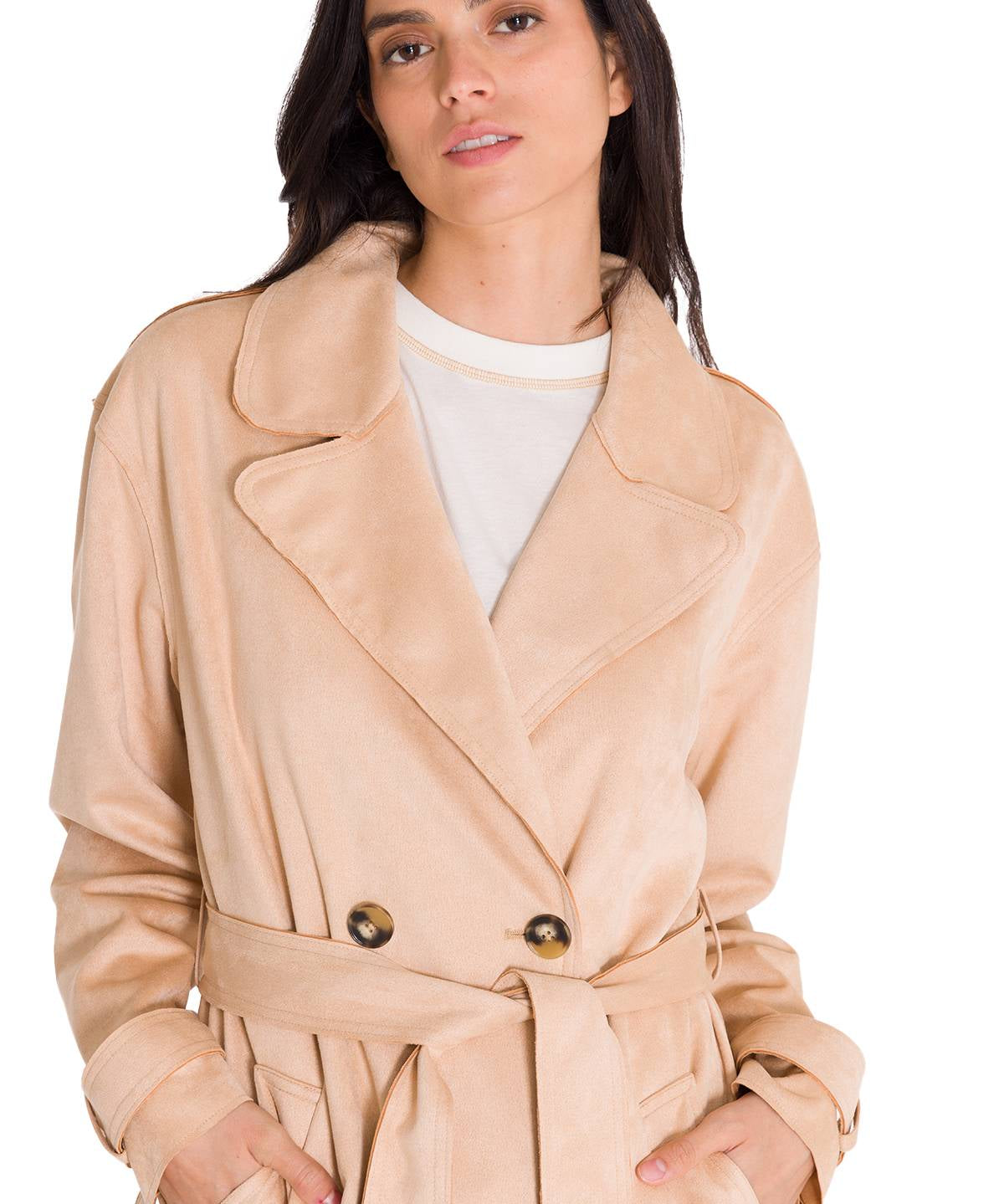 Abrigo Manga Larga Mujer FAUX SUEDE TRENCH COAT Beige Cat