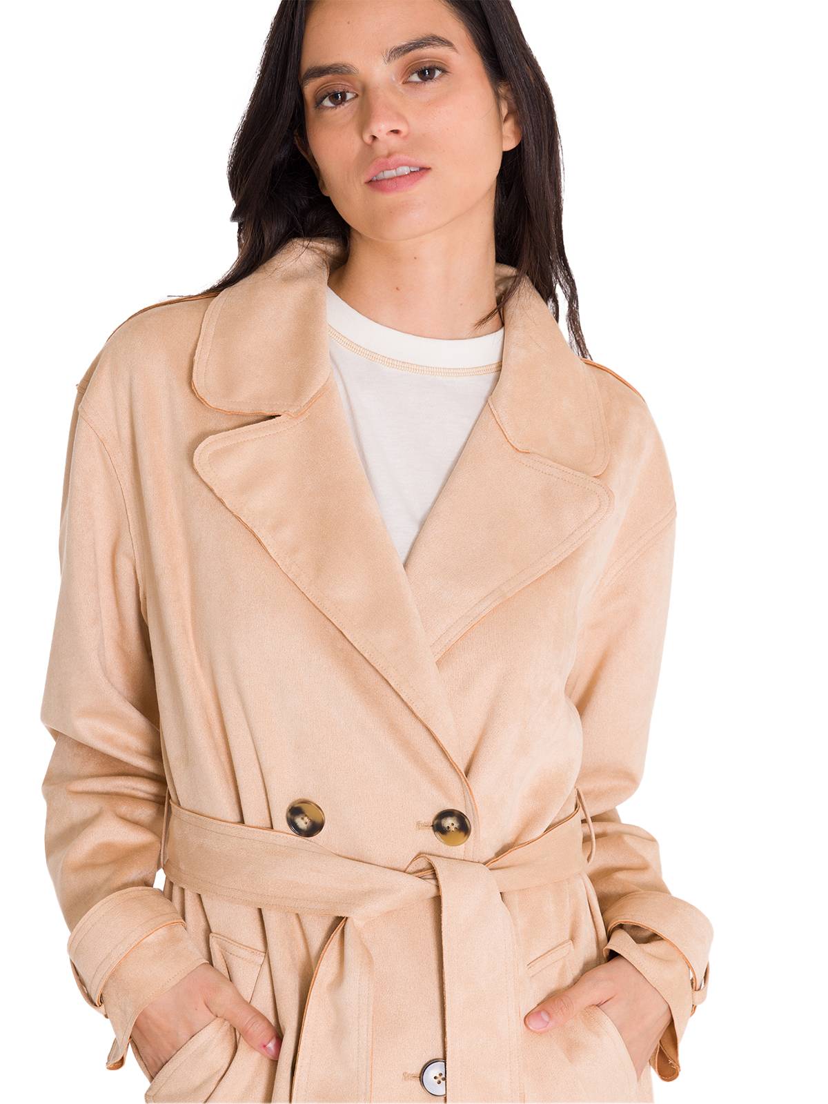 Abrigo Manga Larga Mujer FAUX SUEDE TRENCH COAT Beige Cat