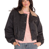 Chaqueta Manga Larga Mujer WAXED TWILL CROPPED BOMBER JACKET Gris Oscura Cat