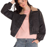 Chaqueta Manga Larga Mujer WAXED TWILL CROPPED BOMBER JACKET Gris Oscura Cat