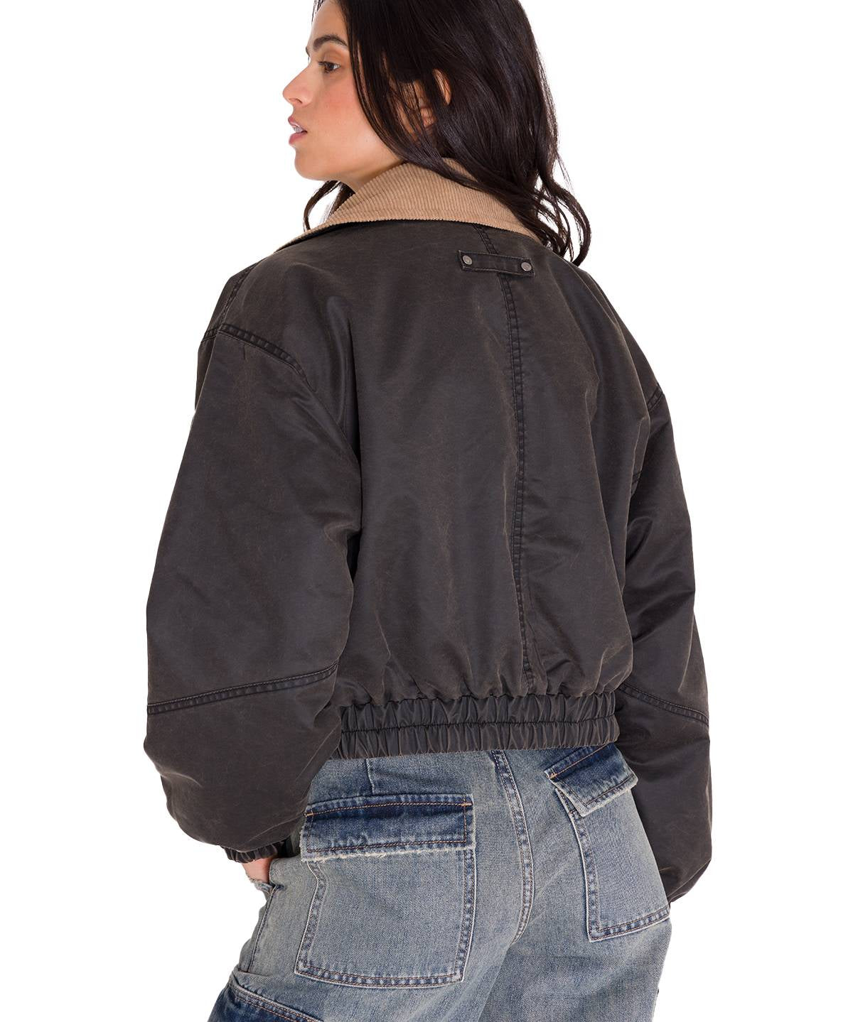 Chaqueta Manga Larga Mujer WAXED TWILL CROPPED BOMBER JACKET Gris Oscura Cat