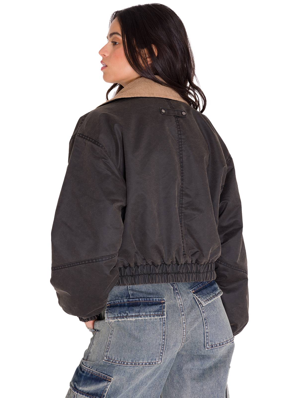 Chaqueta Manga Larga Mujer WAXED TWILL CROPPED BOMBER JACKET Gris Oscura Cat