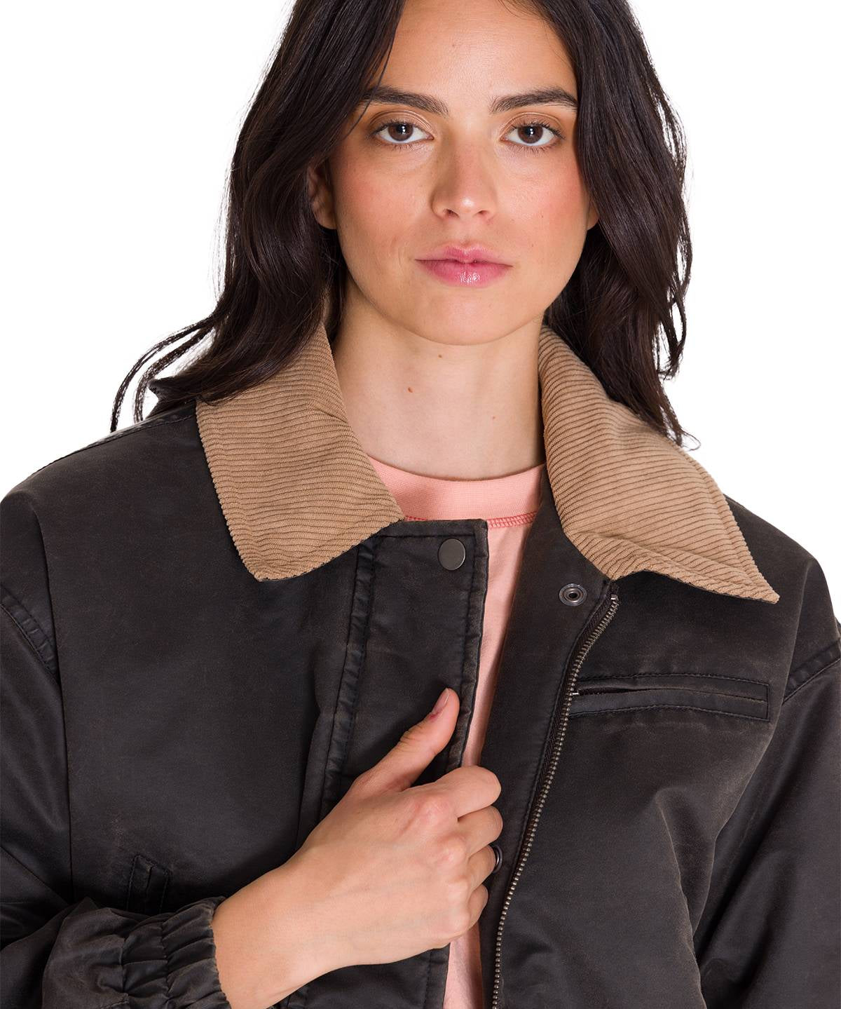 Chaqueta Manga Larga Mujer WAXED TWILL CROPPED BOMBER JACKET Gris Oscura Cat