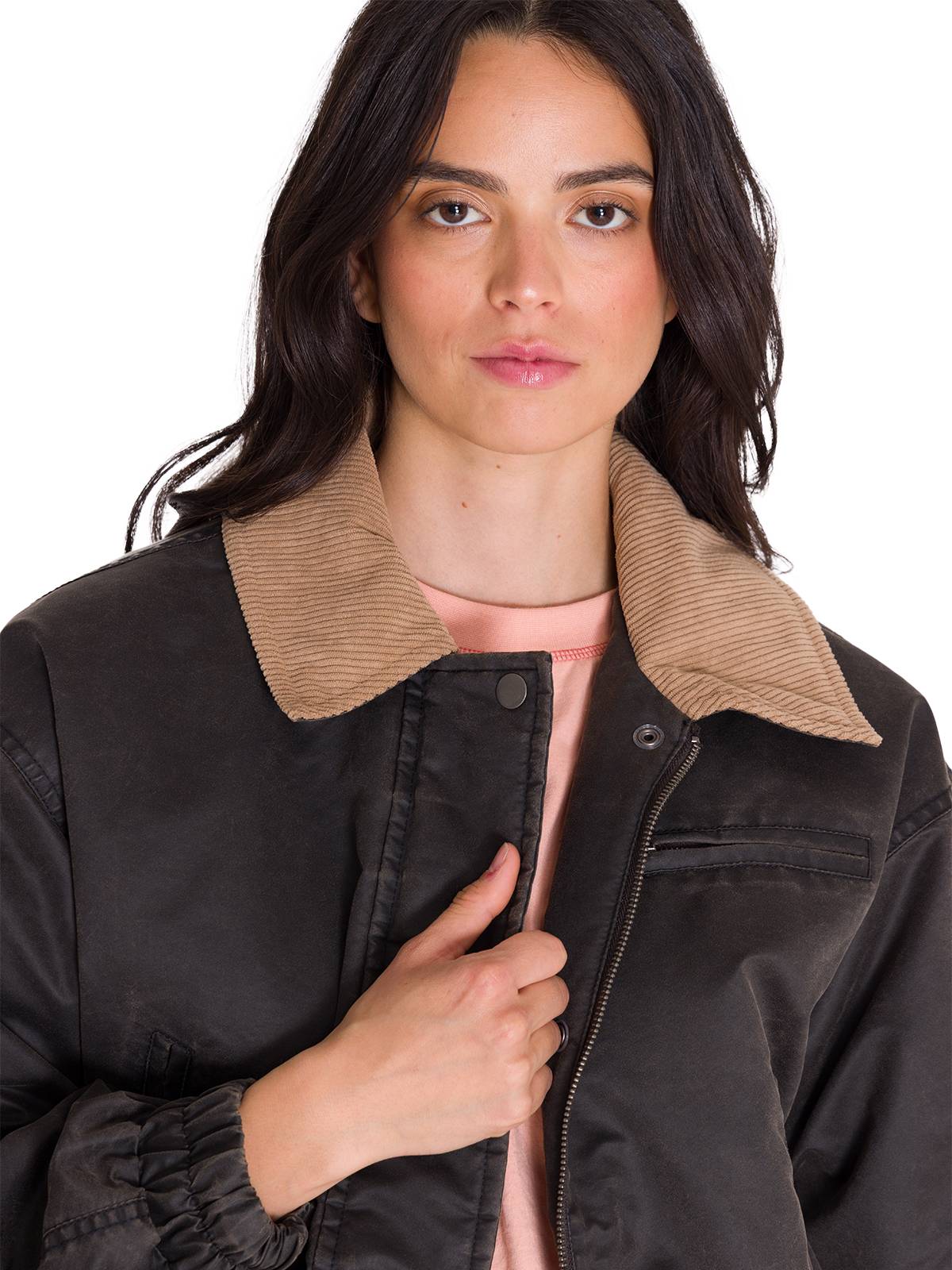 Chaqueta Manga Larga Mujer WAXED TWILL CROPPED BOMBER JACKET Gris Oscura Cat