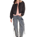 Chaqueta Manga Larga Mujer WAXED TWILL CROPPED BOMBER JACKET Gris Oscura Cat