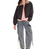 Chaqueta Manga Larga Mujer WAXED TWILL CROPPED BOMBER JACKET Gris Oscura Cat