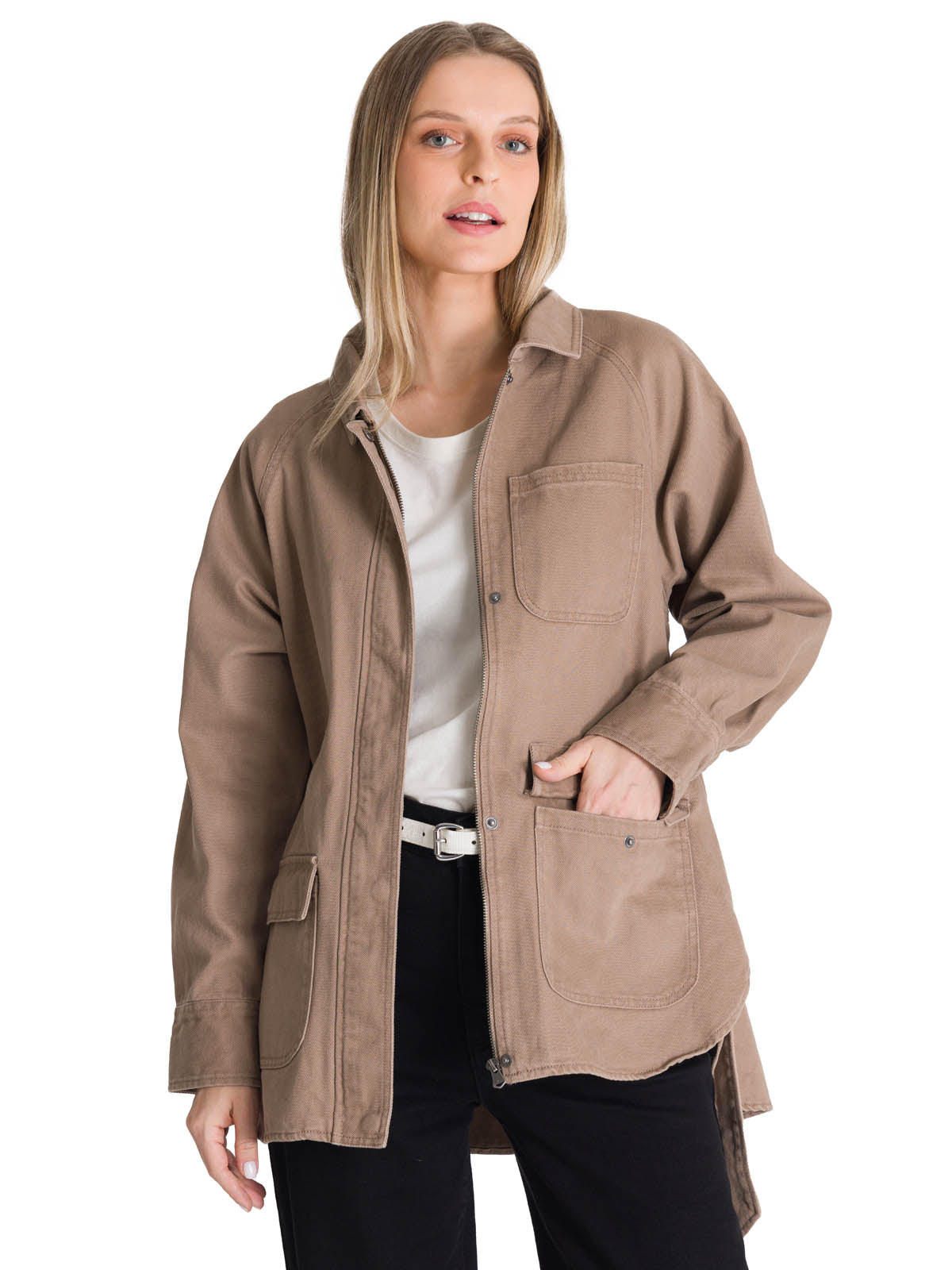 Chaqueta Larga Mujer Tie Waist Café CAT