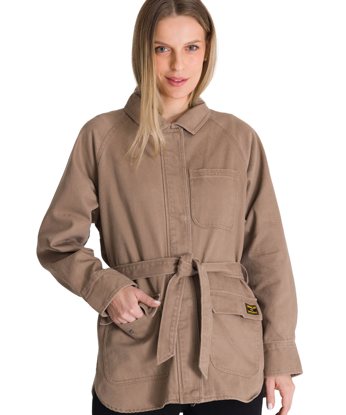 Chaqueta Larga Mujer Tie Waist Café CAT