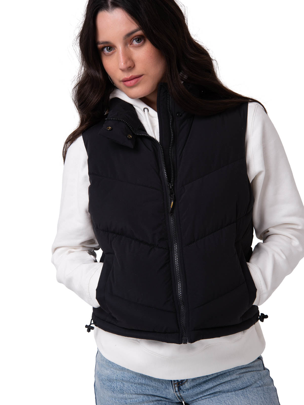 Chaqueta Vest Mujer Cropped Puffer Vest Negro CAT