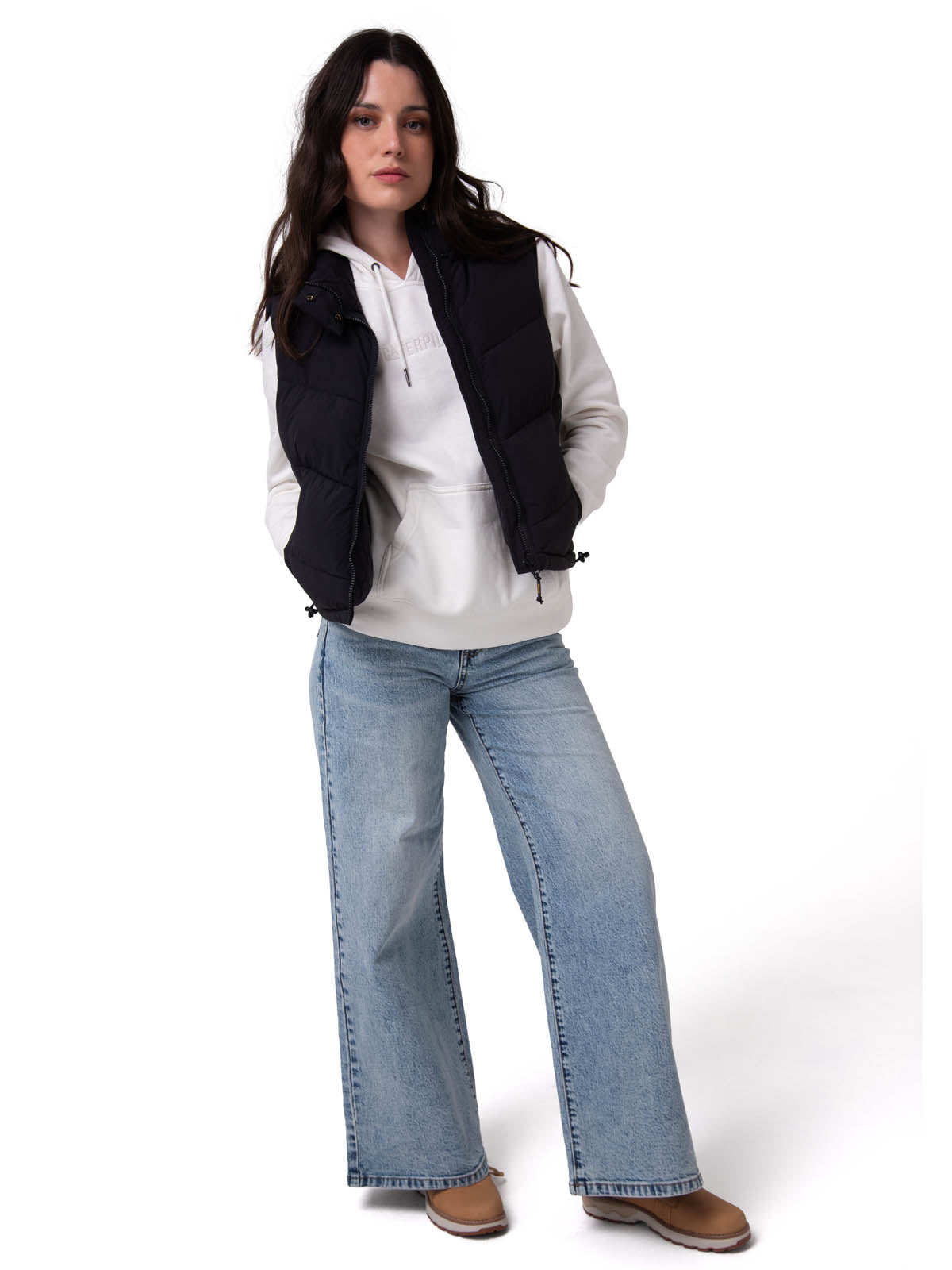 Chaqueta Vest Mujer Cropped Puffer Vest Negro CAT