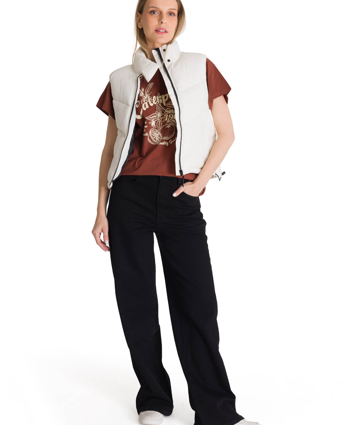 Chaqueta Vest Mujer Cropped Puffer Vest Blanco CAT