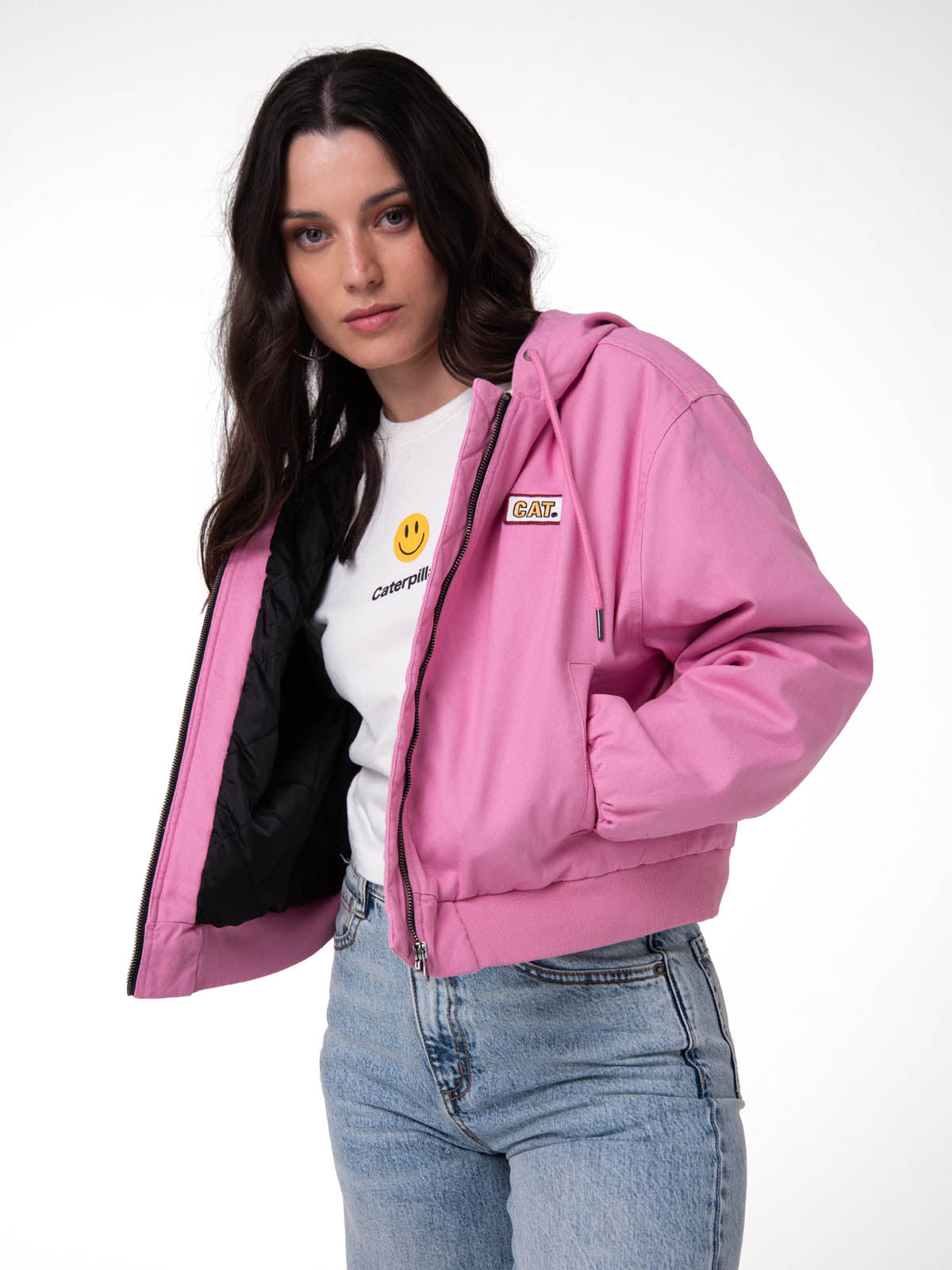 Parka Manga Larga Mujer Canvas Insulation Rosa Cat