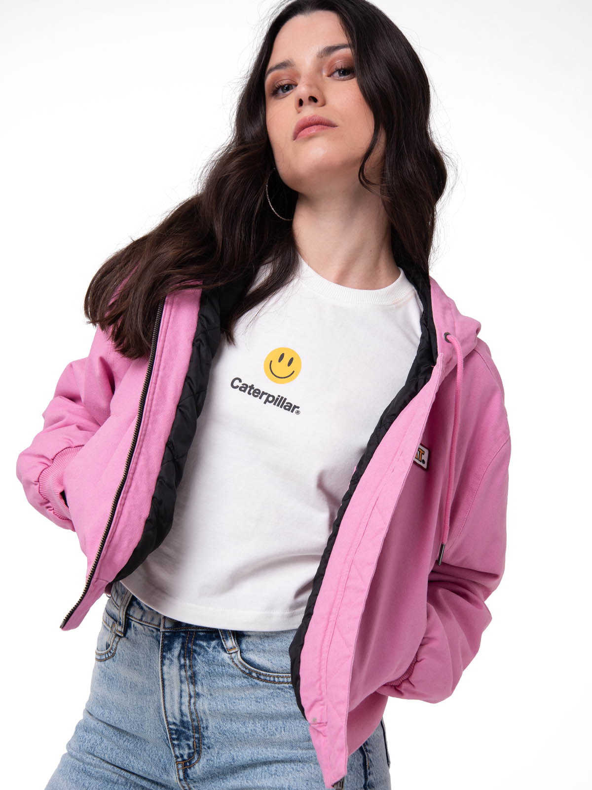 Parka Manga Larga Mujer Canvas Insulation Rosa Cat