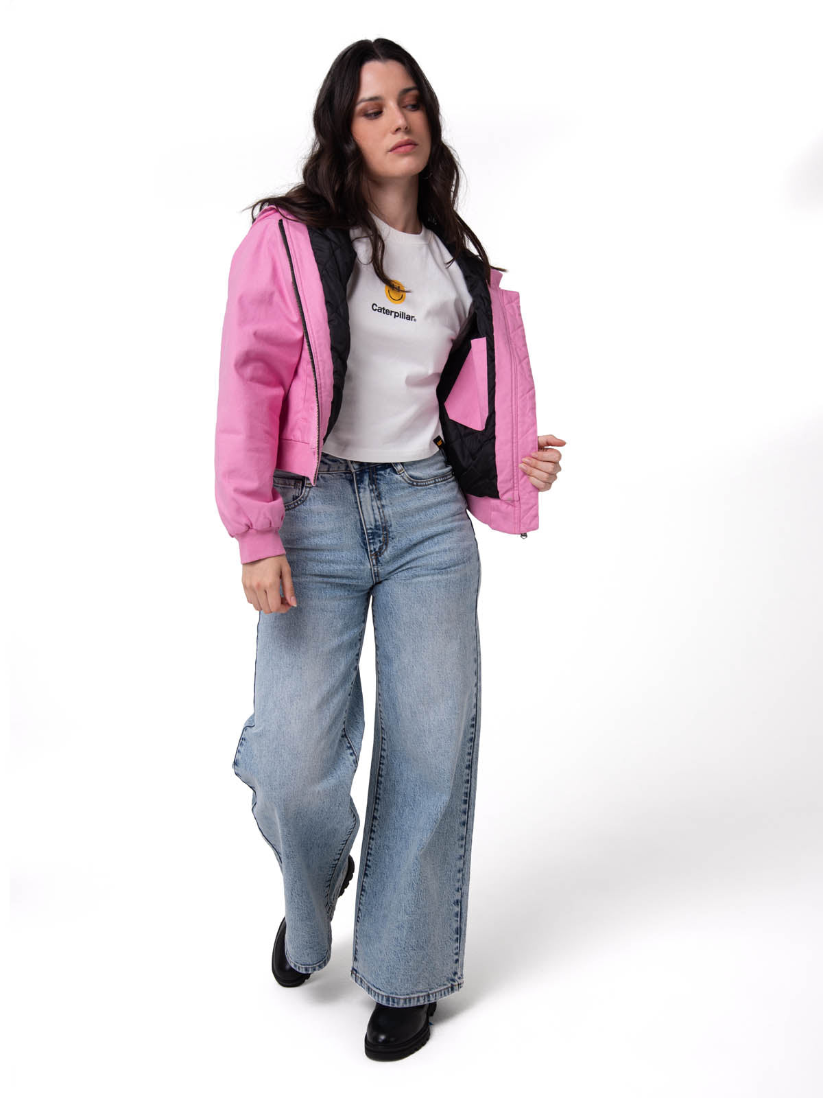 Parka Manga Larga Mujer Canvas Insulation Rosa Cat
