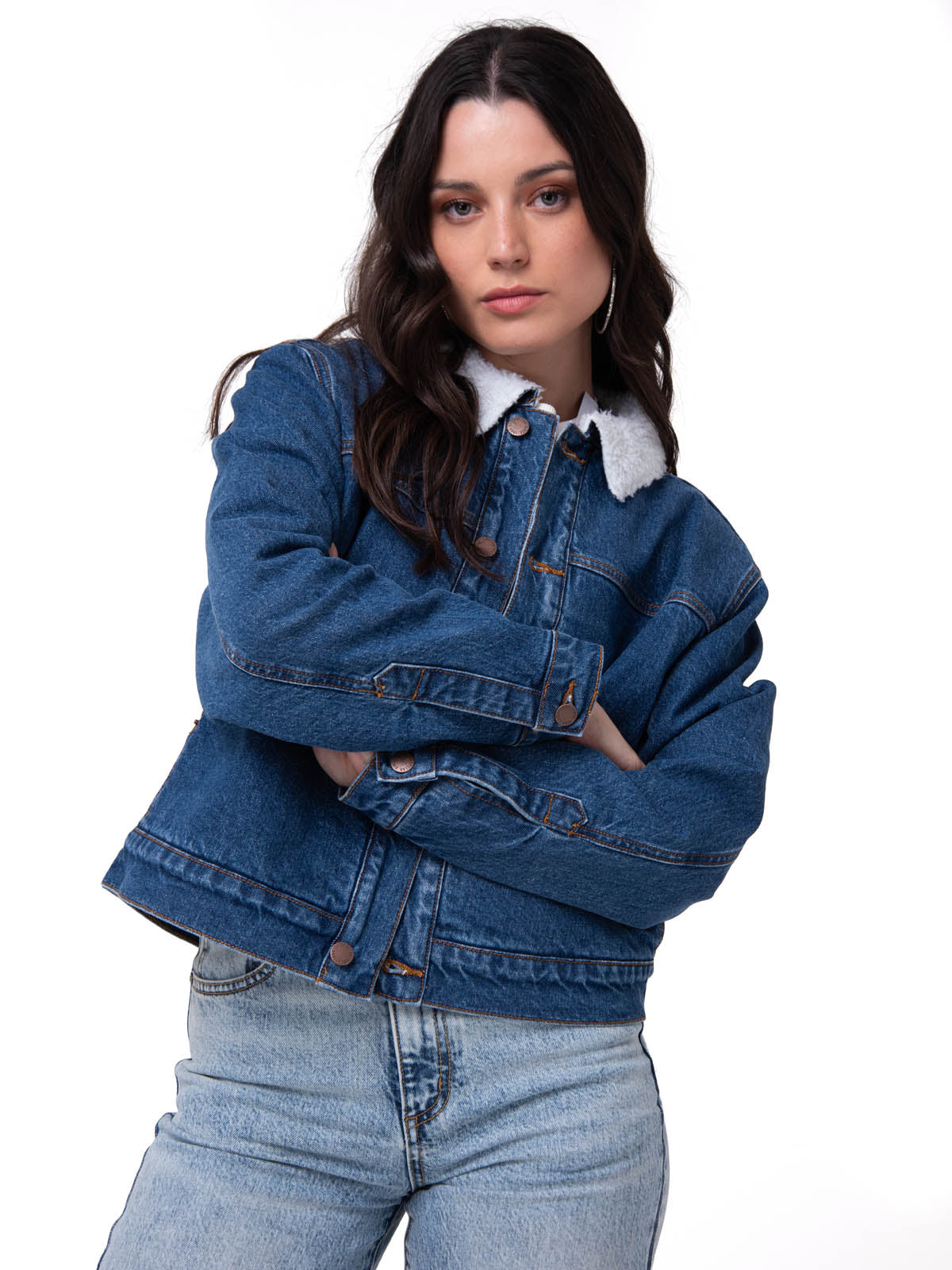 Chaqueta Jeans Mujer Sherpa Lined Azul Cat