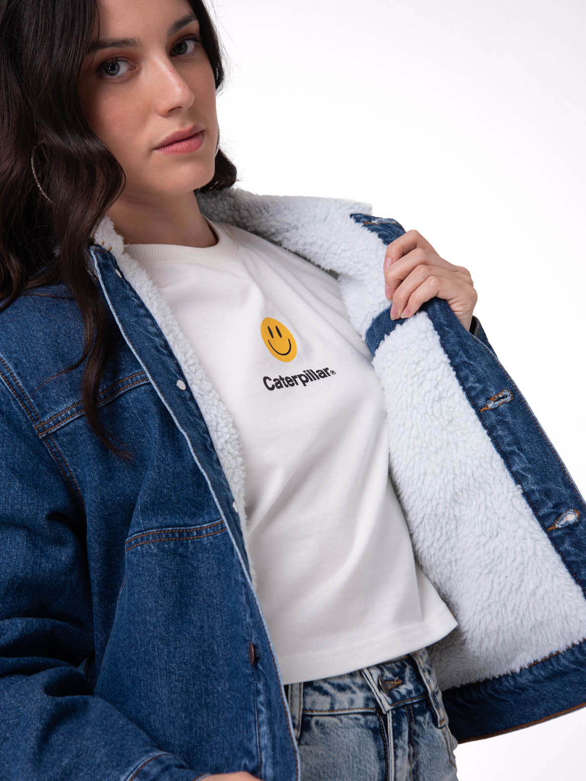 Chaqueta Jeans Mujer Sherpa Lined Azul Cat