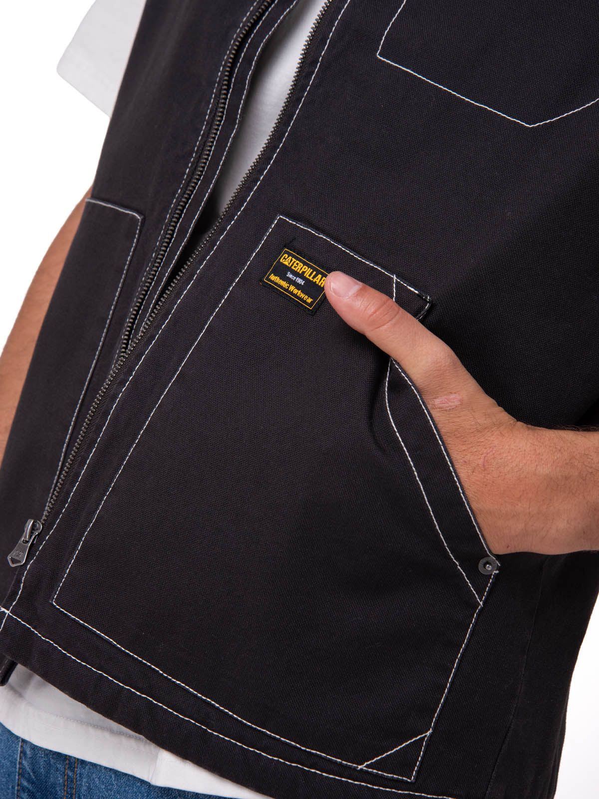 Chaqueta Sin Mangas Hombre Canvas Utility Negro Cat