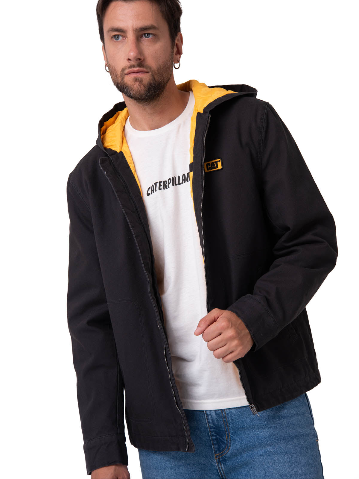 Chaqueta Con Gorro Manga Larga Hombre Canvas Negro CAT