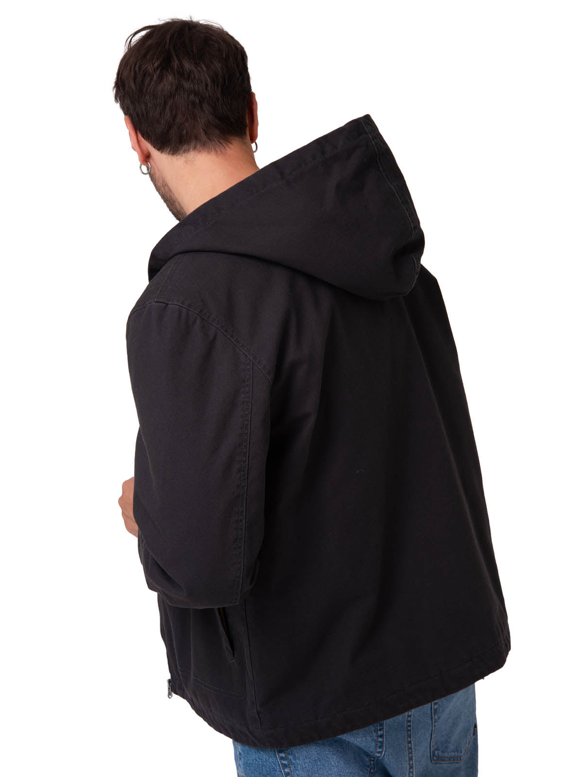 Chaqueta Con Gorro Manga Larga Hombre Canvas Negro CAT