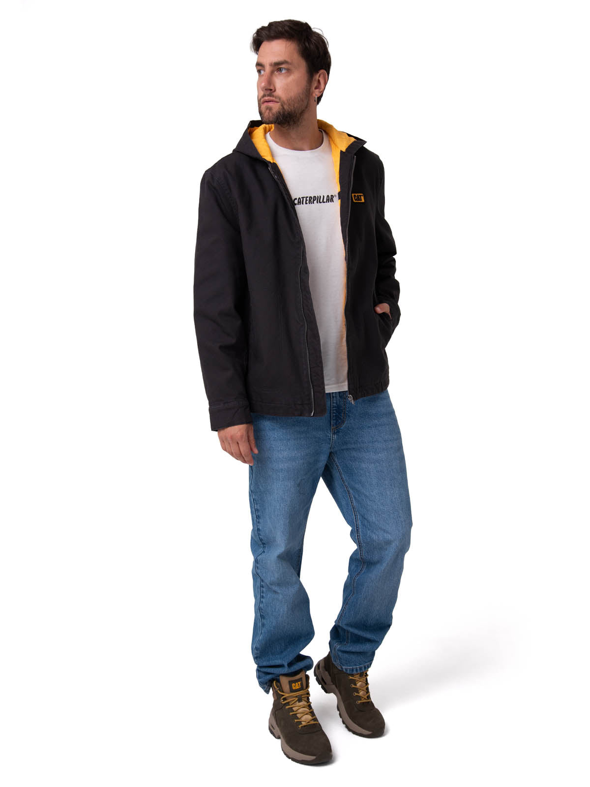 Chaqueta Con Gorro Manga Larga Hombre Canvas Negro CAT