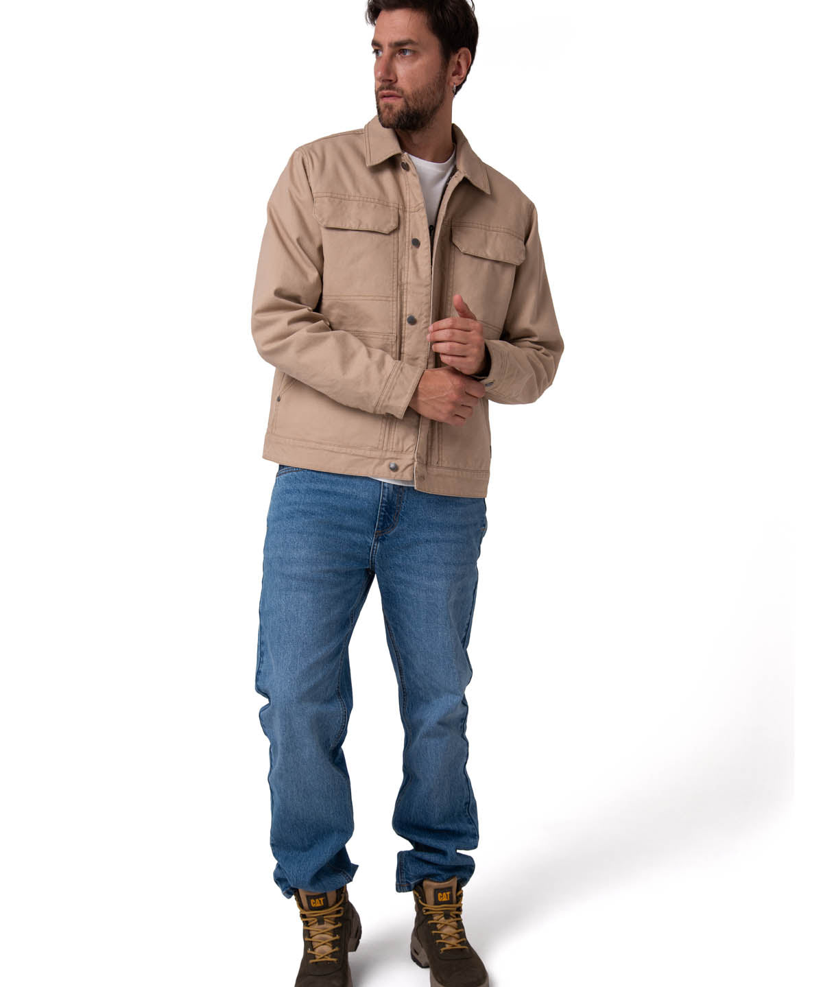 Chaqueta Manga Larga Hombre Canvas Flannel Beige Cat