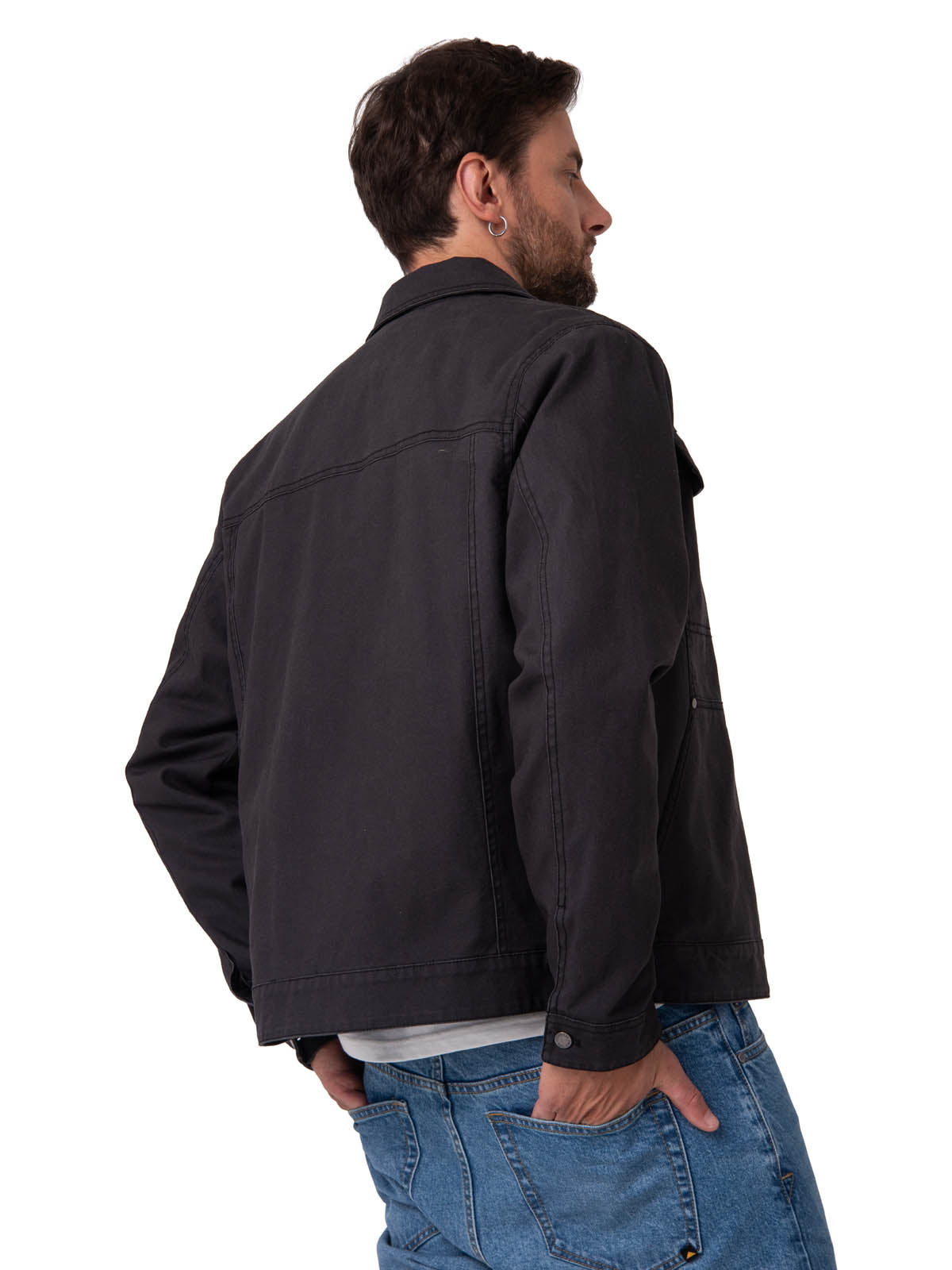 Chaqueta Manga Larga Hombre Canvas Flannel Negro Cat