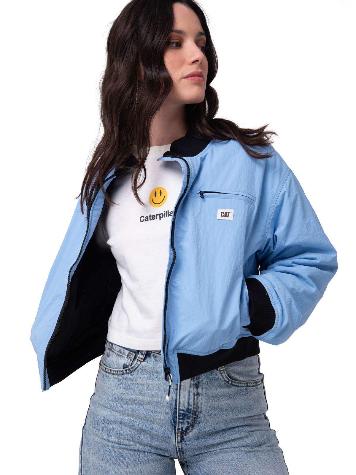 Chaqueta Manga Larga Mujer Nylon Bomber Celeste Cat