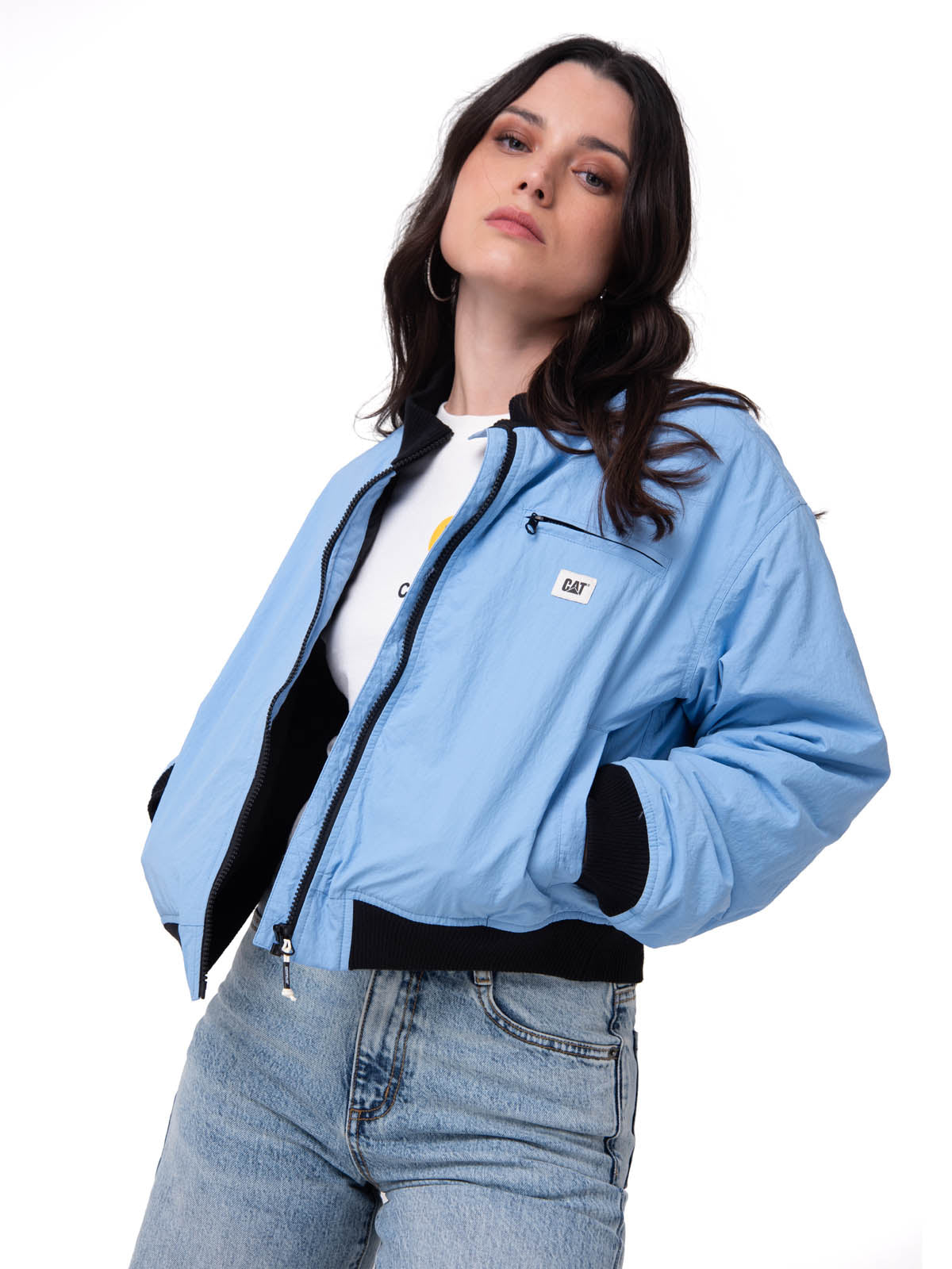 Chaqueta Manga Larga Mujer Nylon Bomber Celeste Cat