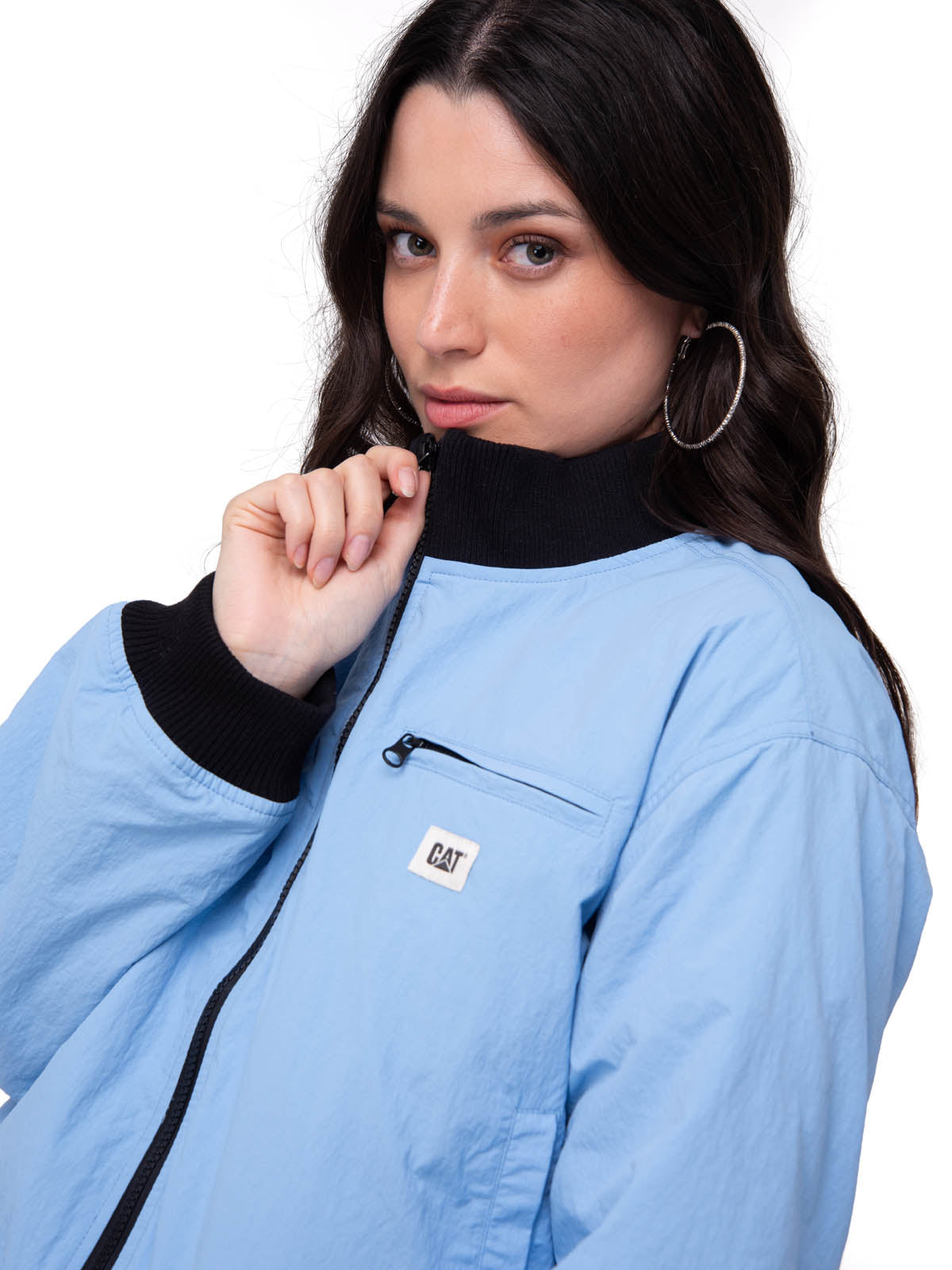 Chaqueta Manga Larga Mujer Nylon Bomber Celeste Cat