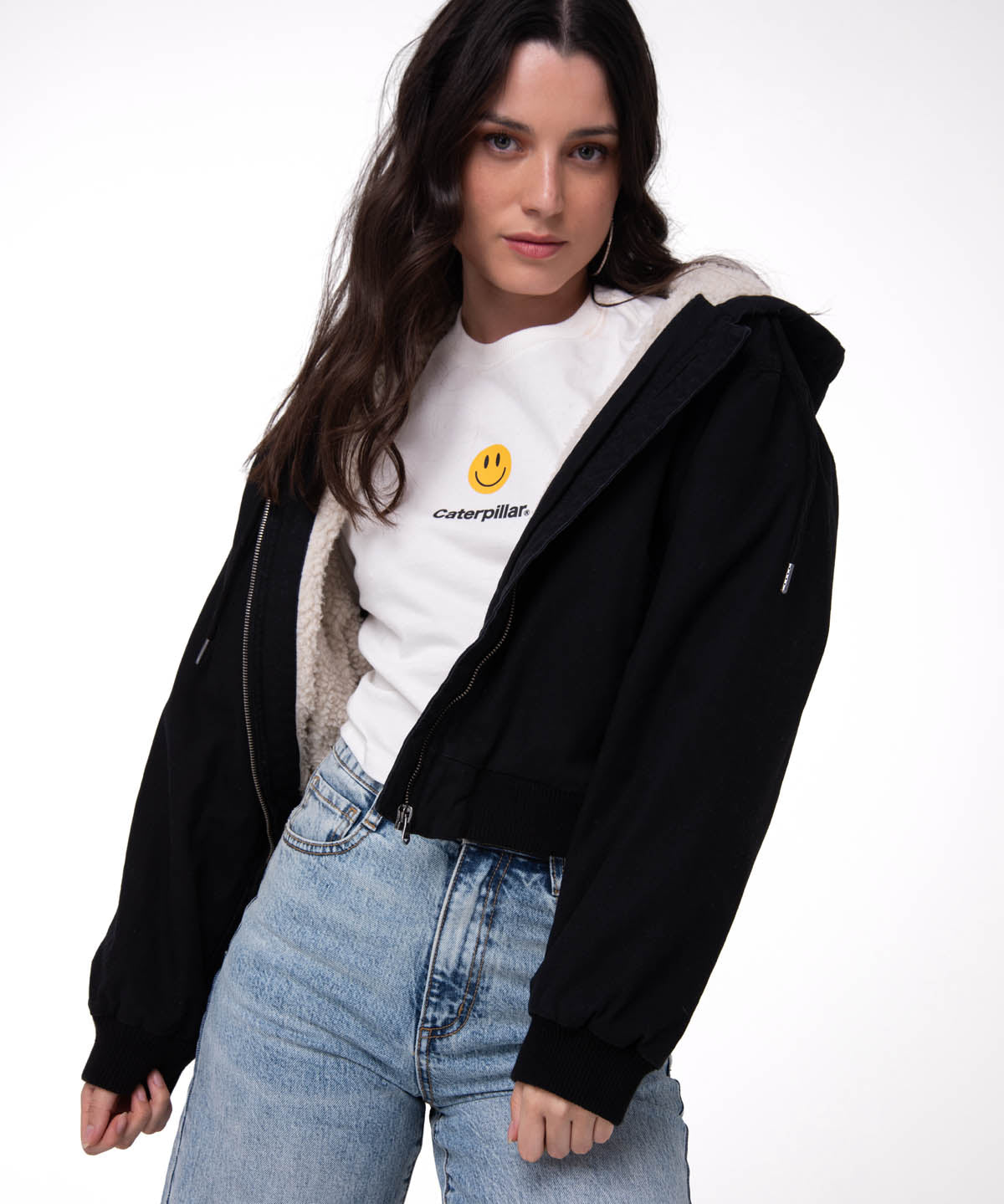 Chaqueta Manga Larga Mujer Canvas Sherpa Negro Cat