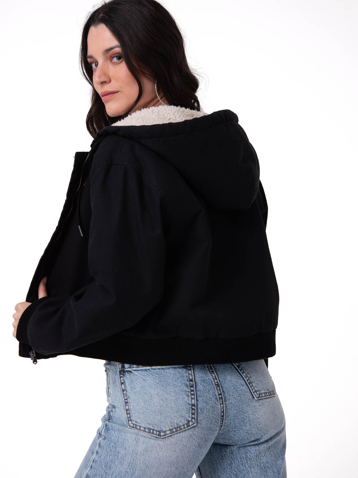 Chaqueta Manga Larga Mujer Canvas Sherpa Negro Cat