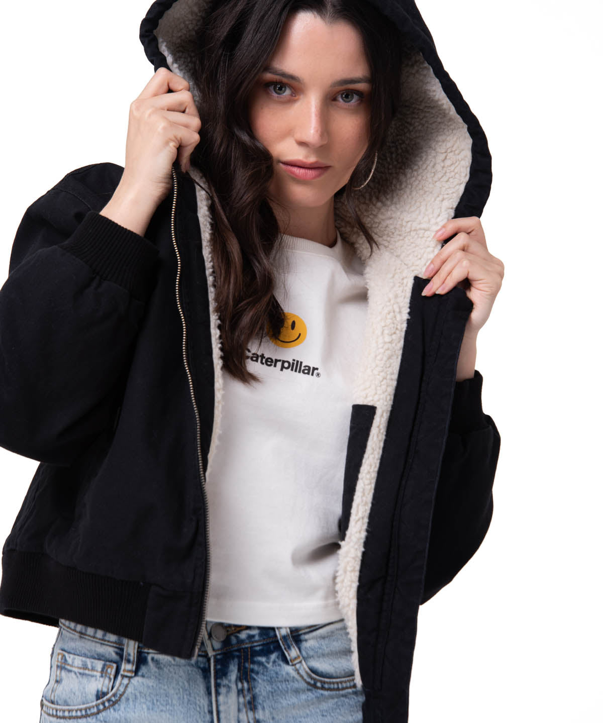 Chaqueta Manga Larga Mujer Canvas Sherpa Negro Cat