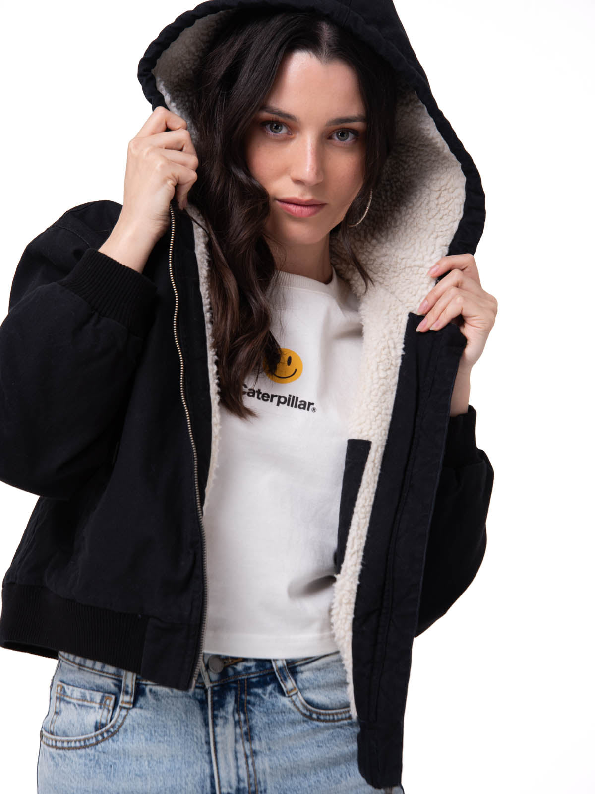 Chaqueta Manga Larga Mujer Canvas Sherpa Negro Cat