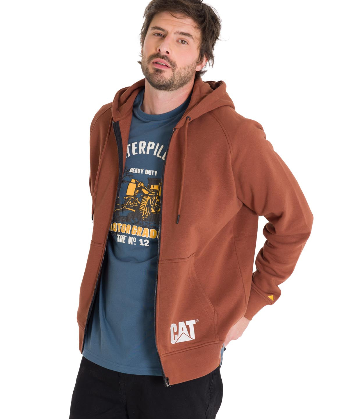 Polerón Manga Larga Hombre Fleece Cat Full Zip Hoodie Terracota Cat