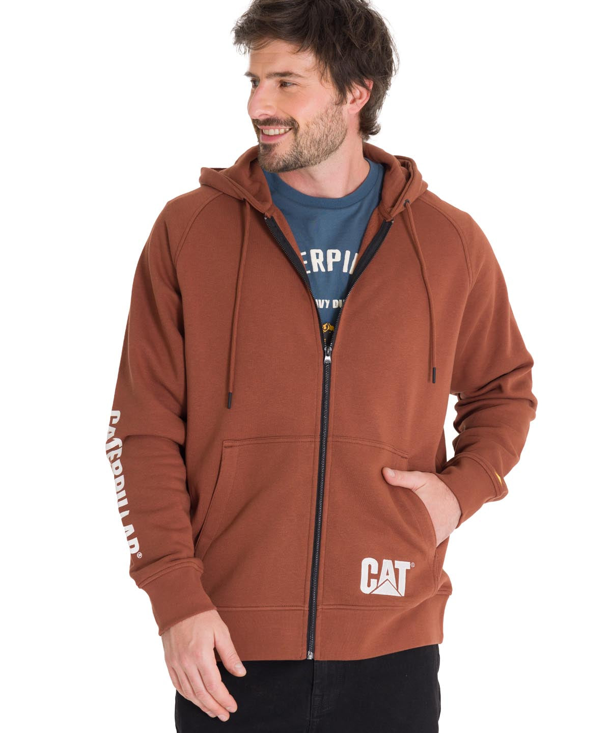 Polerón Manga Larga Hombre Fleece Cat Full Zip Hoodie Terracota Cat