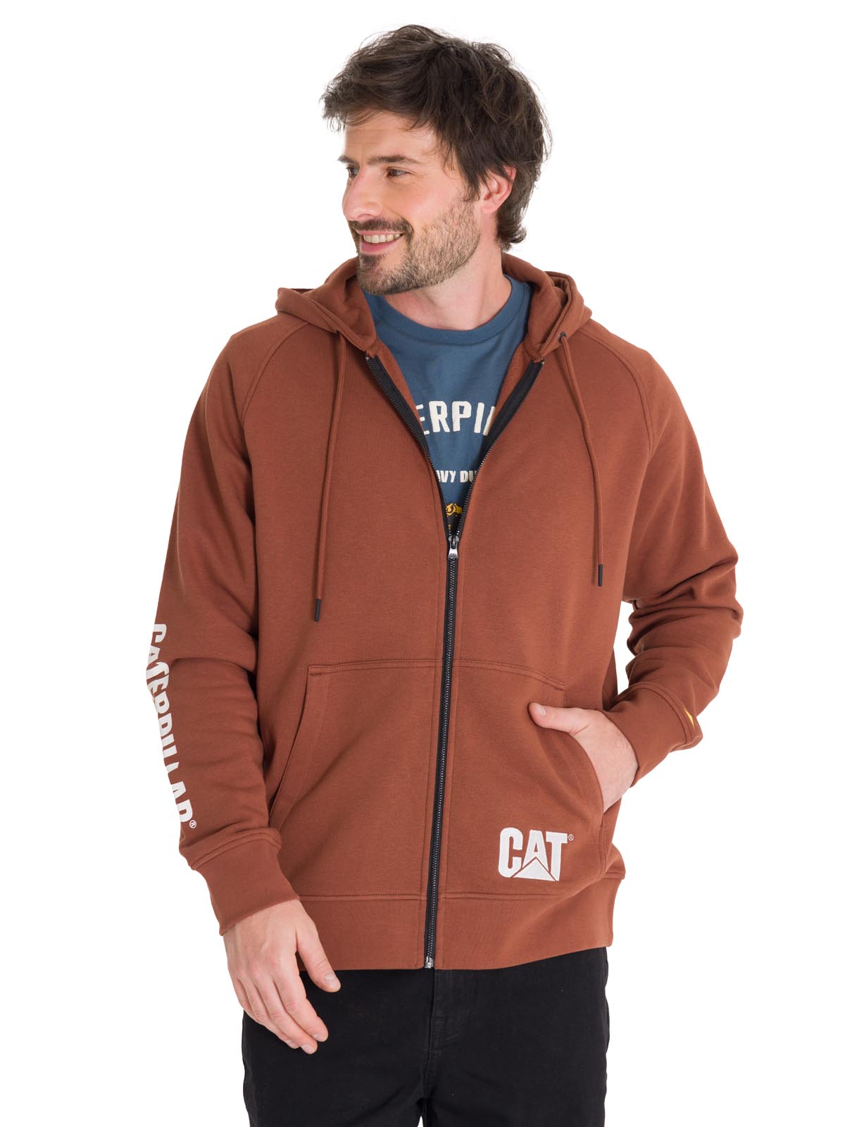 Polerón Manga Larga Hombre Fleece Cat Full Zip Hoodie Terracota Cat