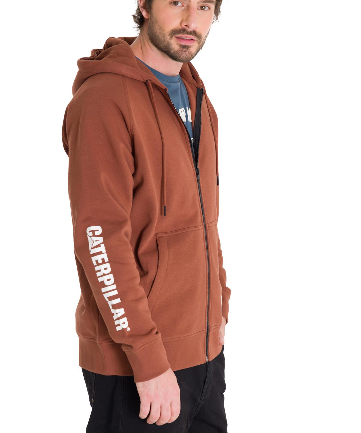 Polerón Manga Larga Hombre Fleece Cat Full Zip Hoodie Terracota Cat