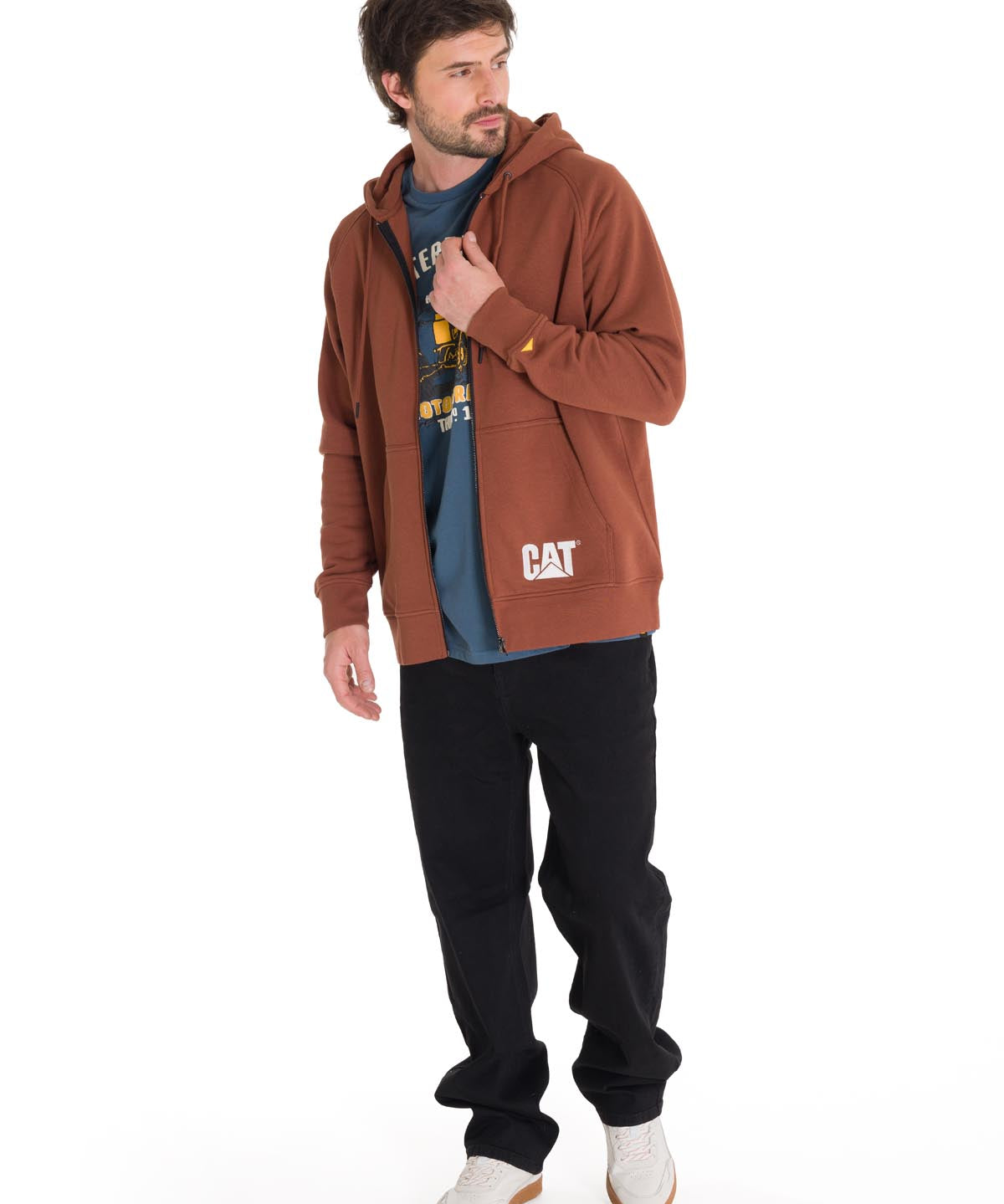 Polerón Manga Larga Hombre Fleece Cat Full Zip Hoodie Terracota Cat