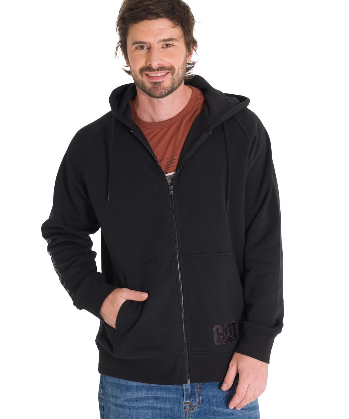 Poleron Casual Hombre Fleece Cat Logo Full Zip Hoodie Negro Cat
