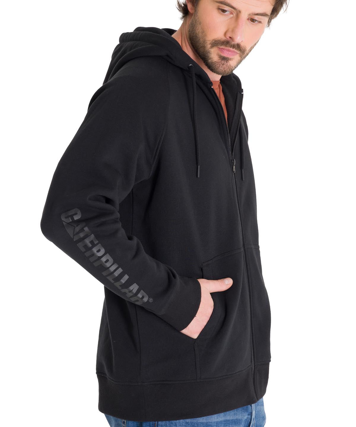 Poleron Casual Hombre Fleece Cat Logo Full Zip Hoodie Negro Cat