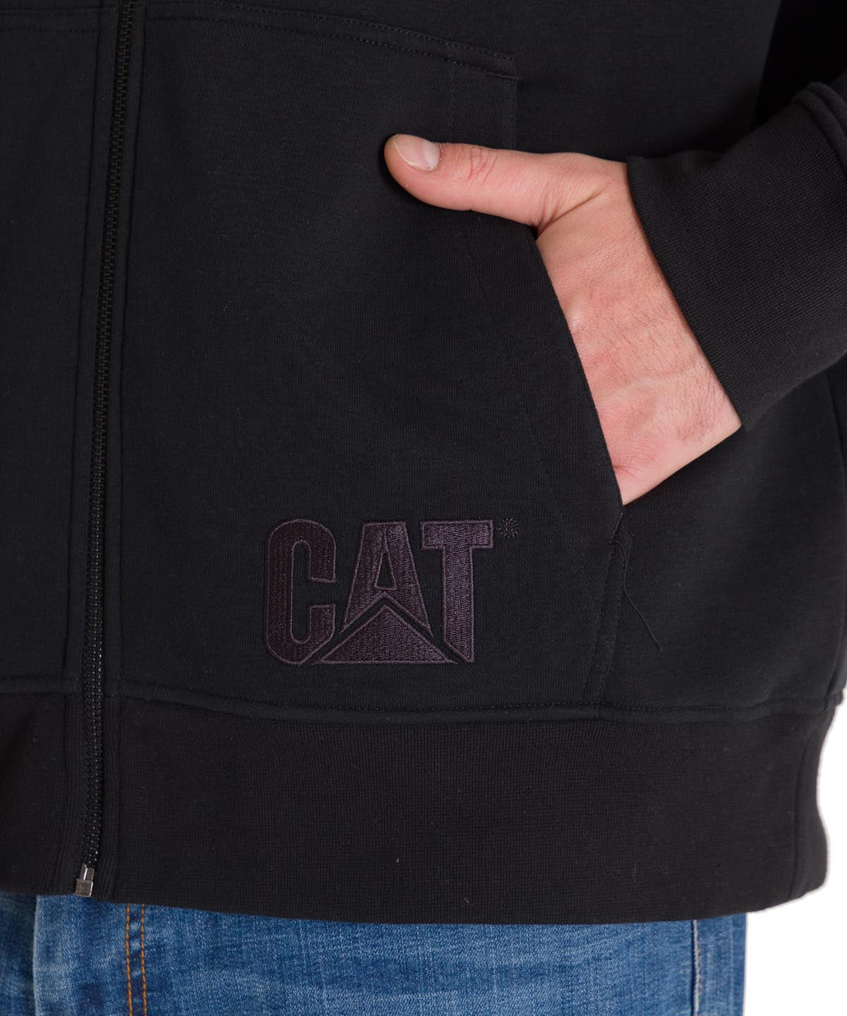 Poleron Casual Hombre Fleece Cat Logo Full Zip Hoodie Negro Cat
