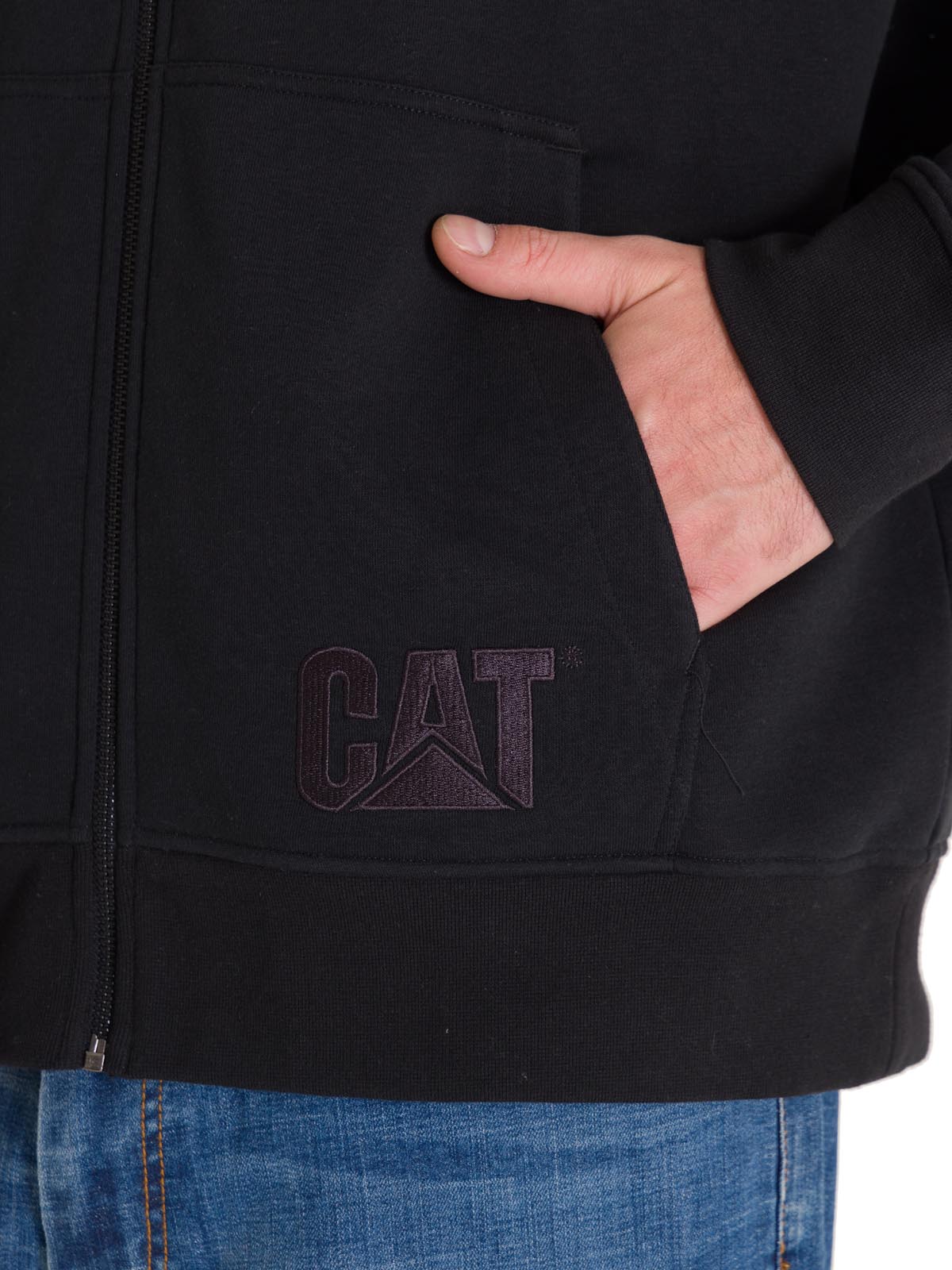 Poleron Casual Hombre Fleece Cat Logo Full Zip Hoodie Negro Cat