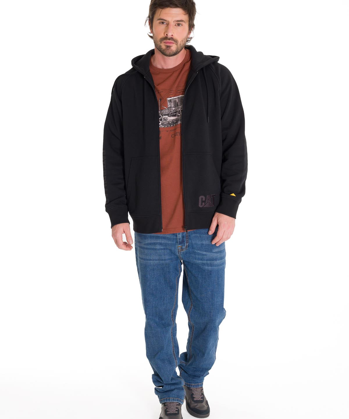 Poleron Casual Hombre Fleece Cat Logo Full Zip Hoodie Negro Cat