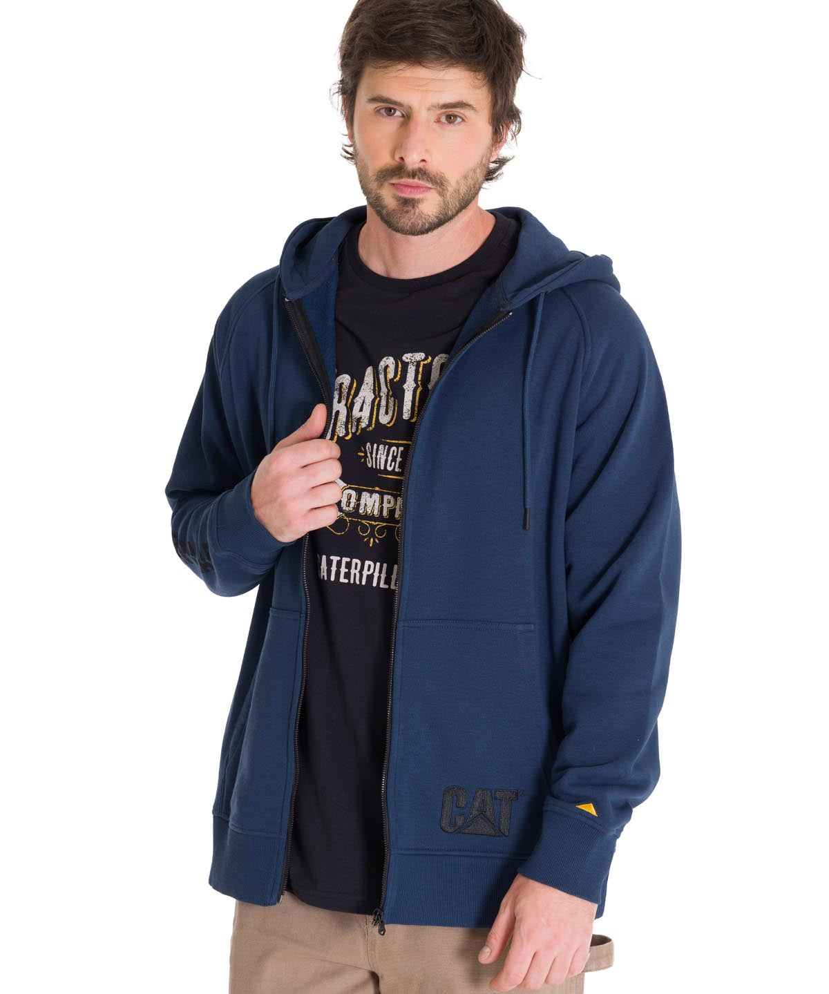 Polerón Manga Larga Hombre Fleece Cat Full Zip Hoodie Azul Petróleo Cat
