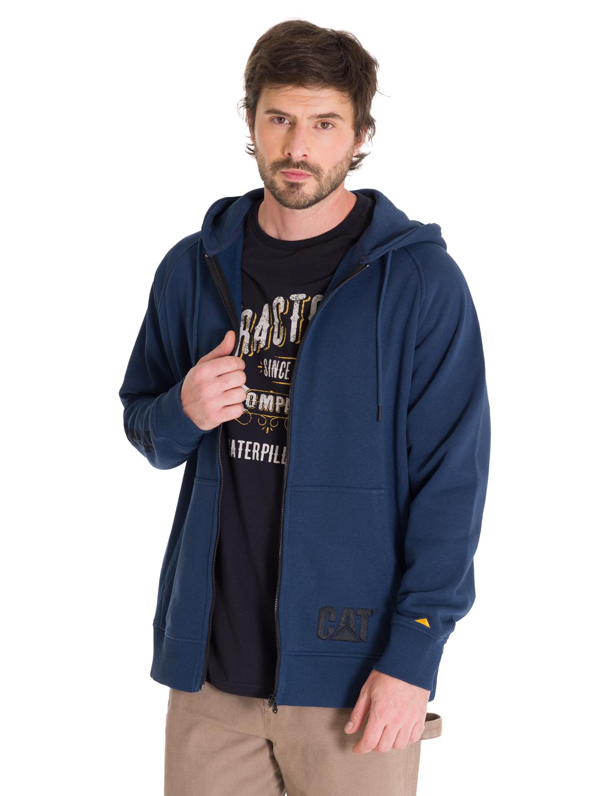 Polerón Manga Larga Hombre Fleece Cat Full Zip Hoodie Azul Petróleo Cat