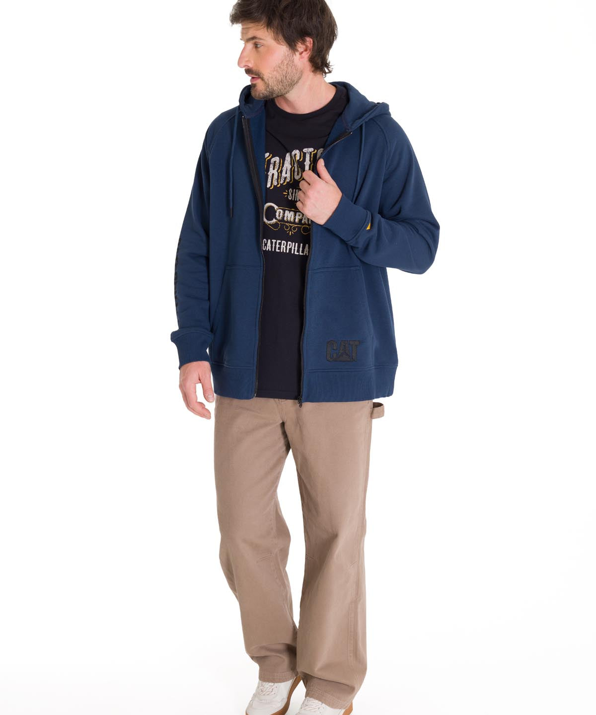 Polerón Manga Larga Hombre Fleece Cat Full Zip Hoodie Azul Petróleo Cat