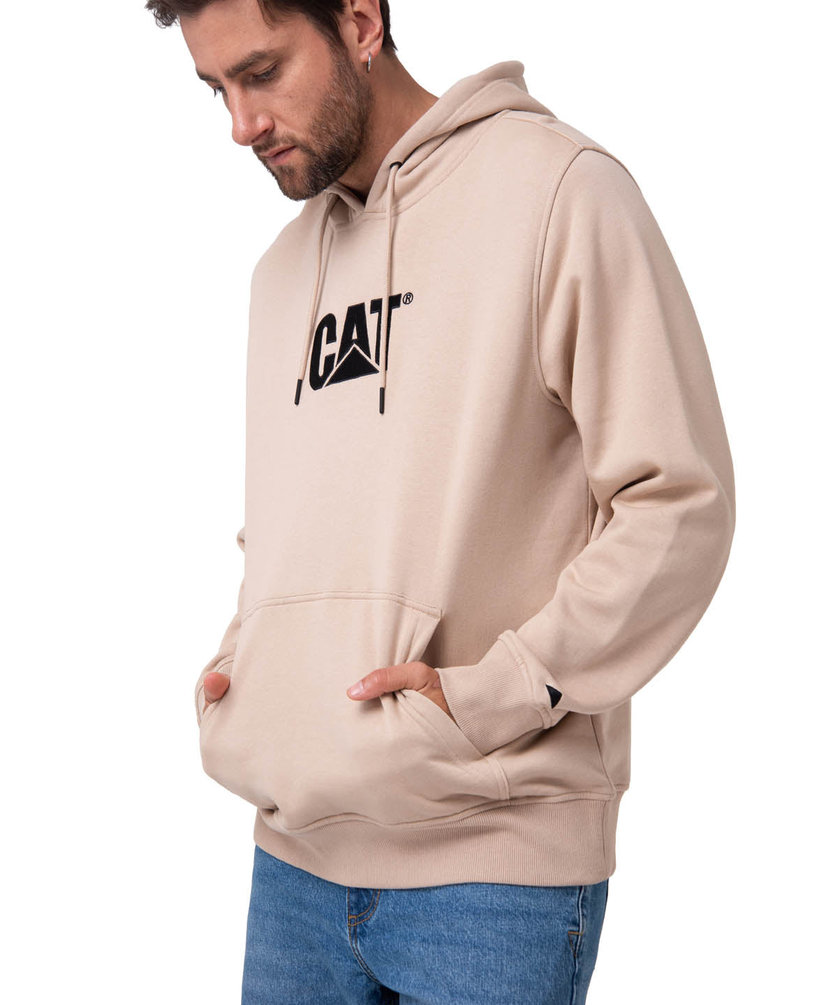 Polerón Con Gorro Hombre Logo Beige Cat